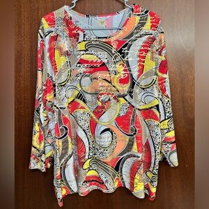 Allison Daley Multicolor Abstract Swirl Long-Sleeve Top